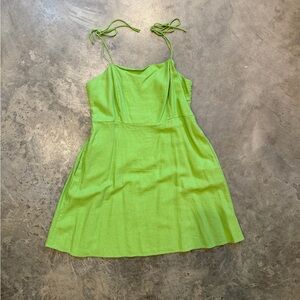 Linen Blend Green Tie-Strap Mini Dress